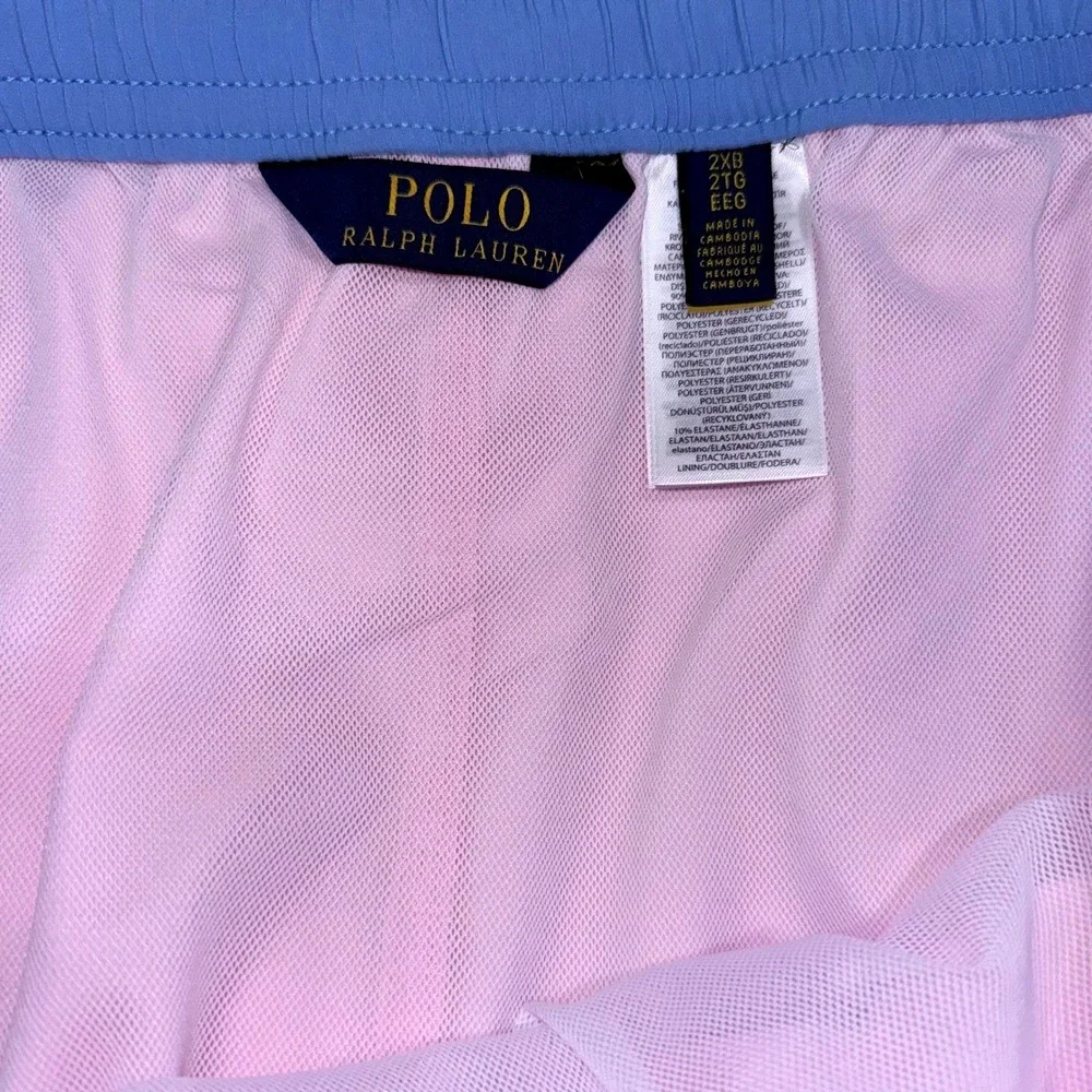 Polo Ralph Lauren Mens 2XLB Pastel Pink Swim Trunks Board Shorts Blue Pony NWT